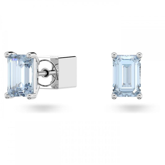 STILLA BLUE CUSHION CUT STUD EARRINGS WITH RHODIUM FINISH
