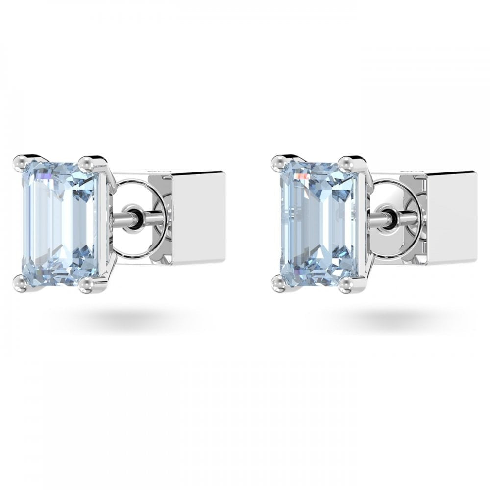 STILLA BLUE CUSHION CUT STUD EARRINGS WITH RHODIUM FINISH
