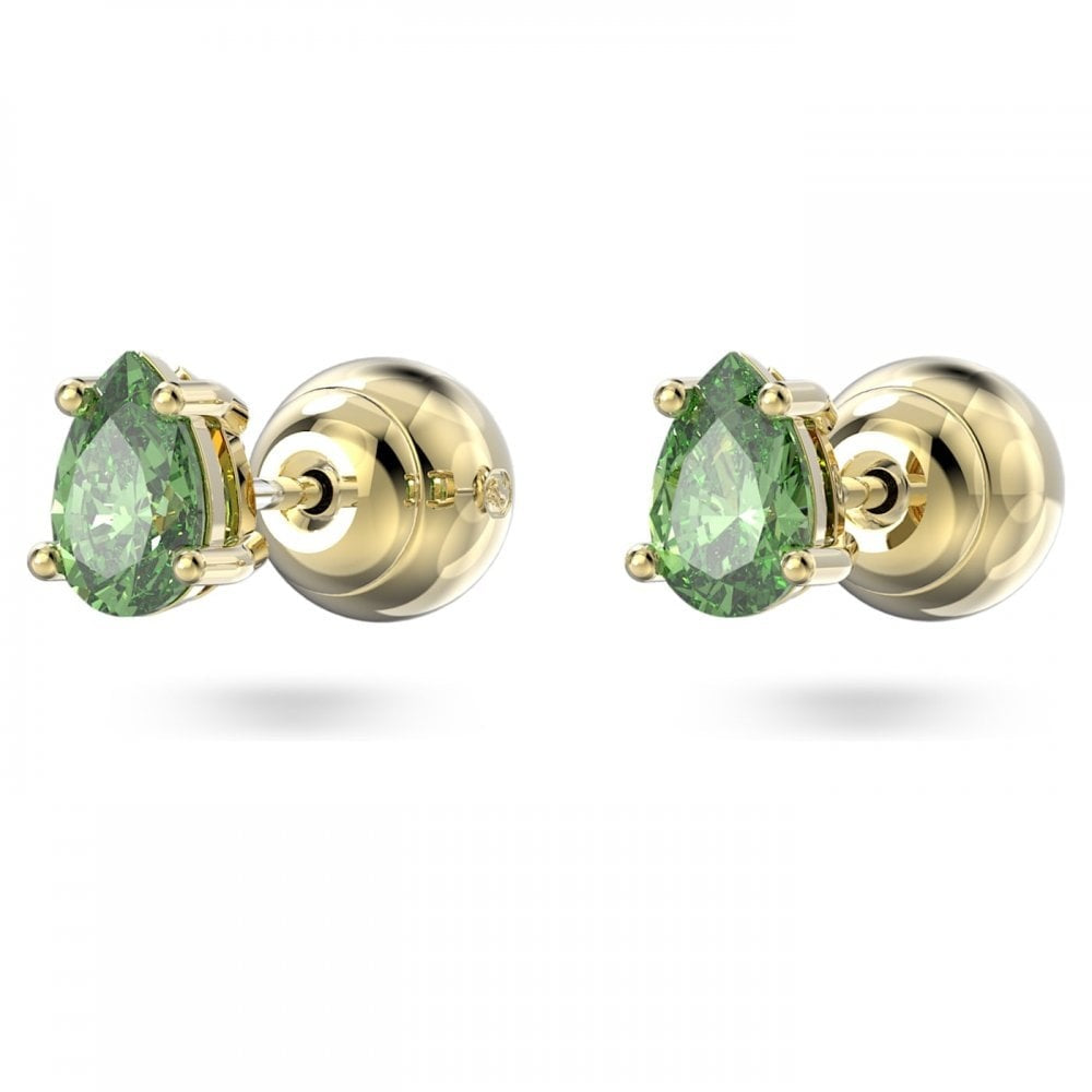 STILLA GREEN PEAR CUT GOLD TONE STUD EARRINGS