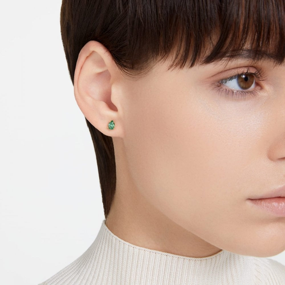 STILLA GREEN PEAR CUT GOLD TONE STUD EARRINGS