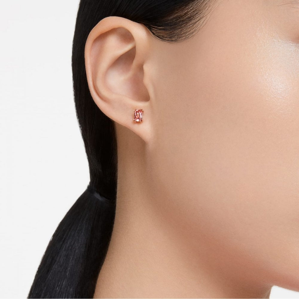 STILLA PINK CUSHION CUT ROSE GOLD TONE STUD EARRINGS 