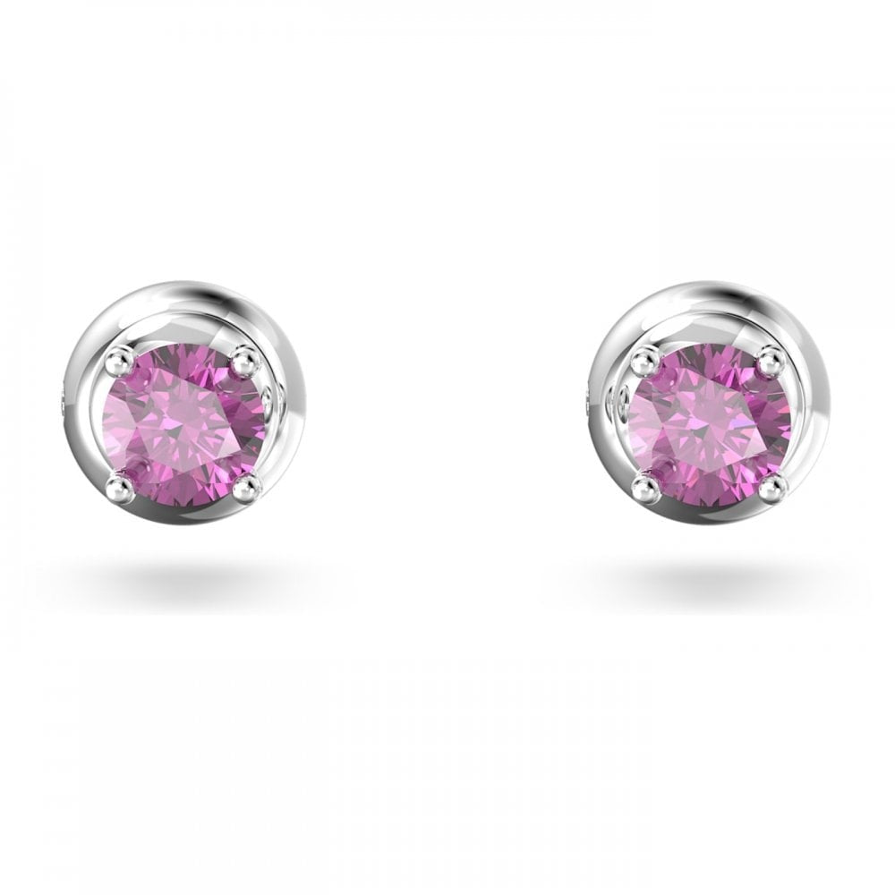 STILLA PURPLE ROUND CUT STUD EARRINGS WITH RHODIUM FINISH