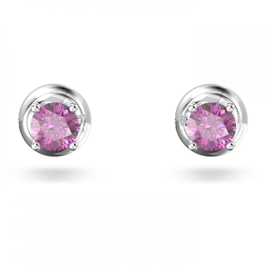 STILLA PURPLE ROUND CUT STUD EARRINGS WITH RHODIUM FINISH