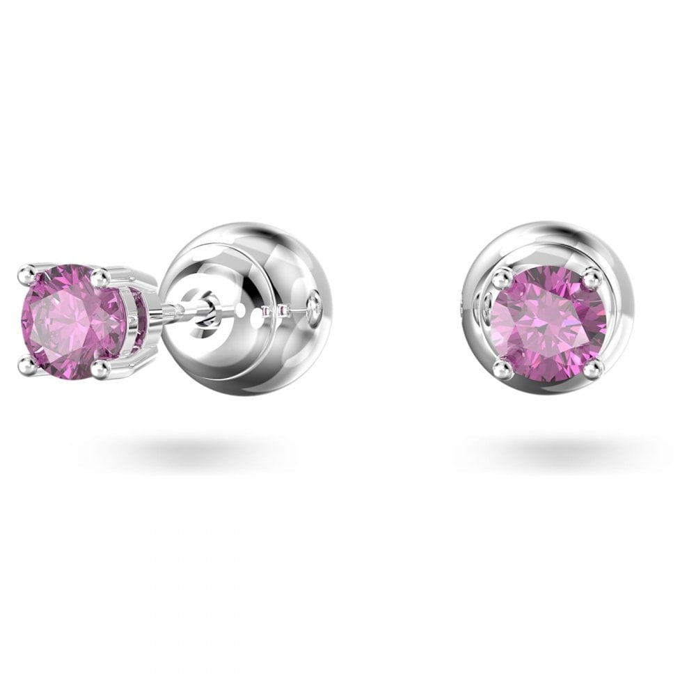 STILLA PURPLE ROUND CUT STUD EARRINGS WITH RHODIUM FINISH