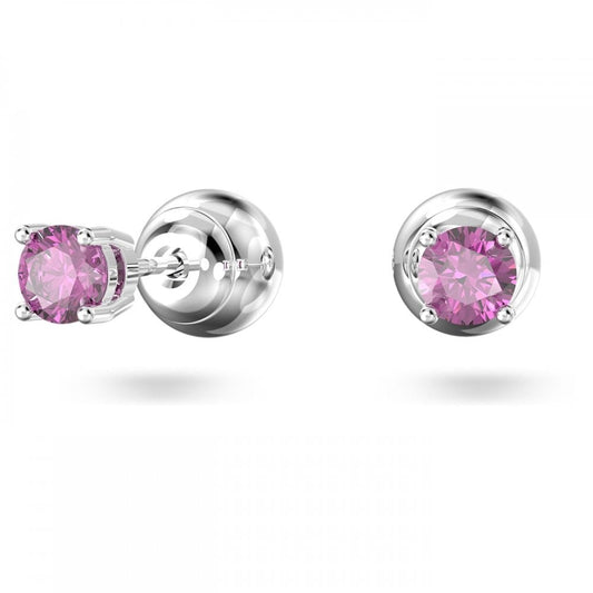 STILLA PURPLE ROUND CUT STUD EARRINGS WITH RHODIUM FINISH