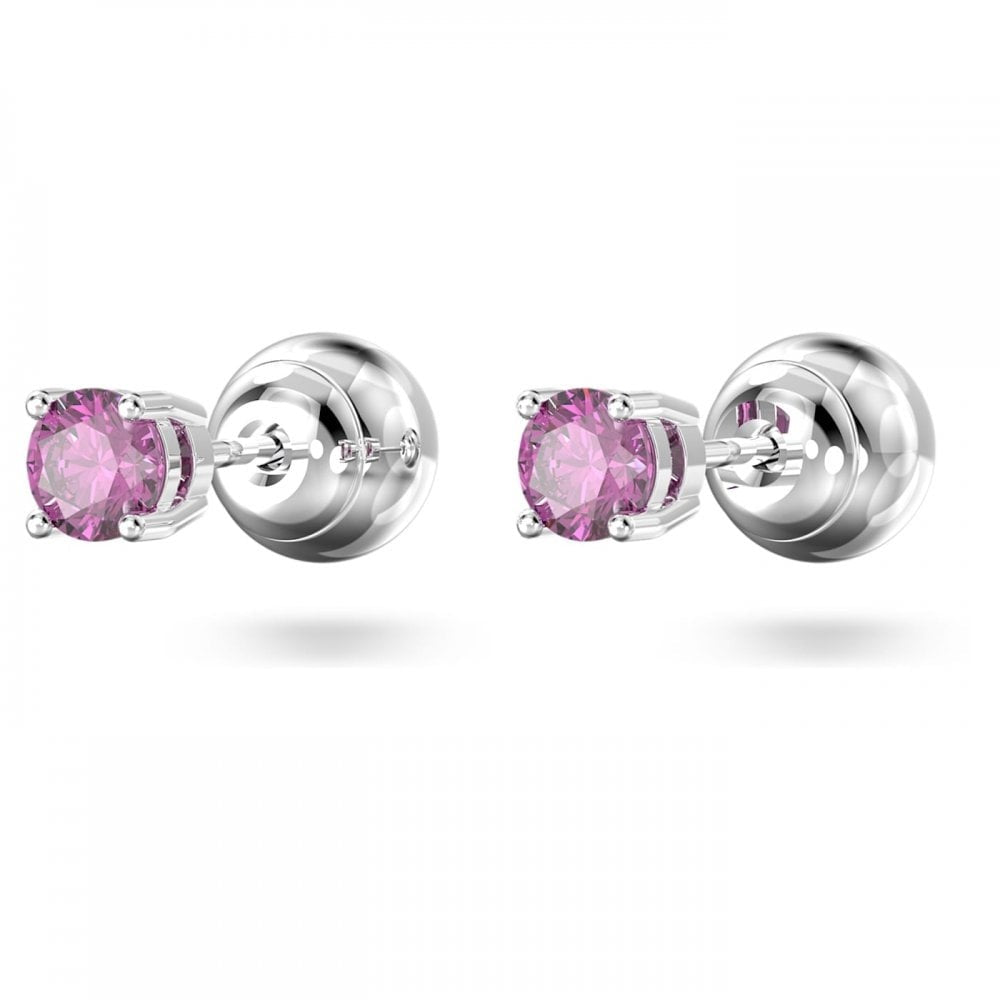 STILLA PURPLE ROUND CUT STUD EARRINGS WITH RHODIUM FINISH