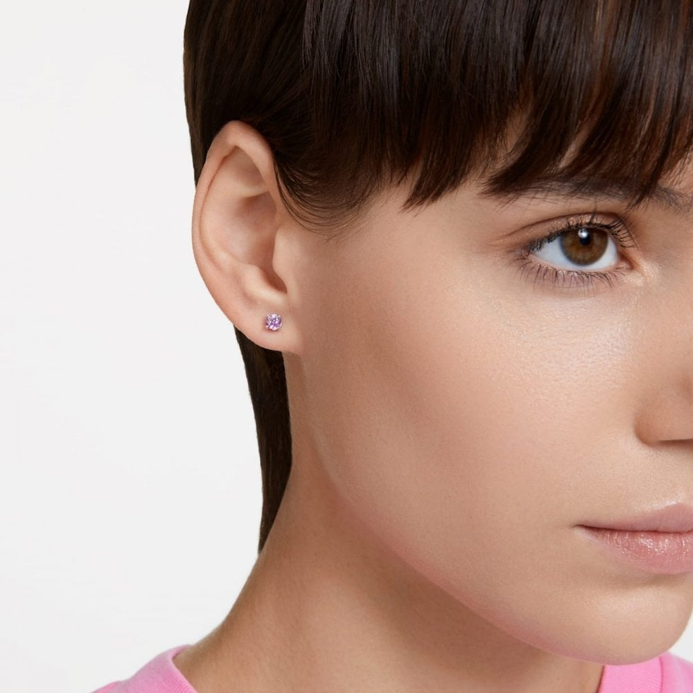 STILLA PURPLE ROUND CUT STUD EARRINGS WITH RHODIUM FINISH