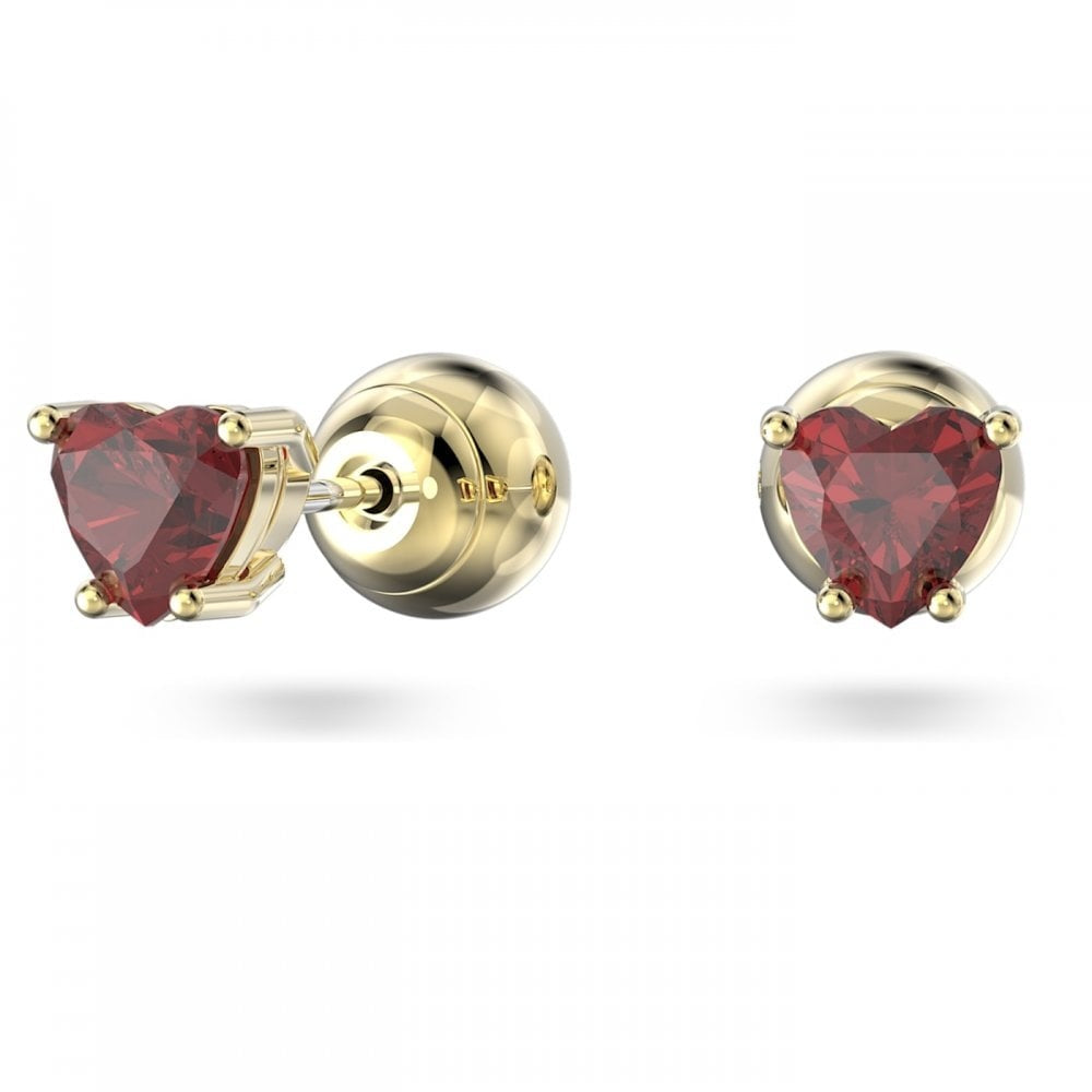 STILLA RED HEART GOLD TONE STUD EARRINGS 