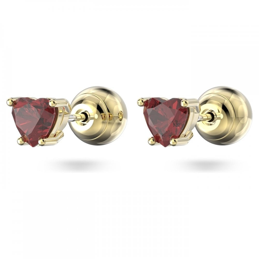 STILLA RED HEART GOLD TONE STUD EARRINGS 
