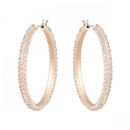 STONE HOOP EARRINGS, PINK PAVE SET SWAROVSKI CRYSTALS, ROSE-GOLD TONE PLATED