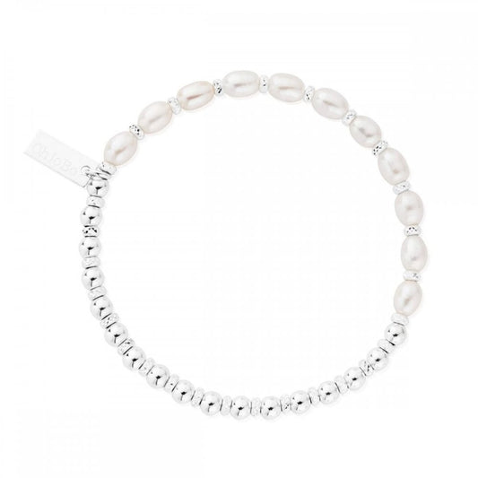 STORY OF LOVE STERLING SILVER FRESHWATER PEARL STACKING BRACELET