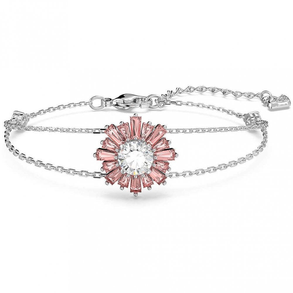 SUNSHINE SILVER RHODIUM FINISHED PINK CRYSTAL ADJUSTABLE BRACELET