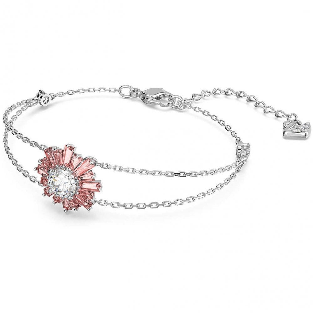 SUNSHINE SILVER RHODIUM FINISHED PINK CRYSTAL ADJUSTABLE BRACELET