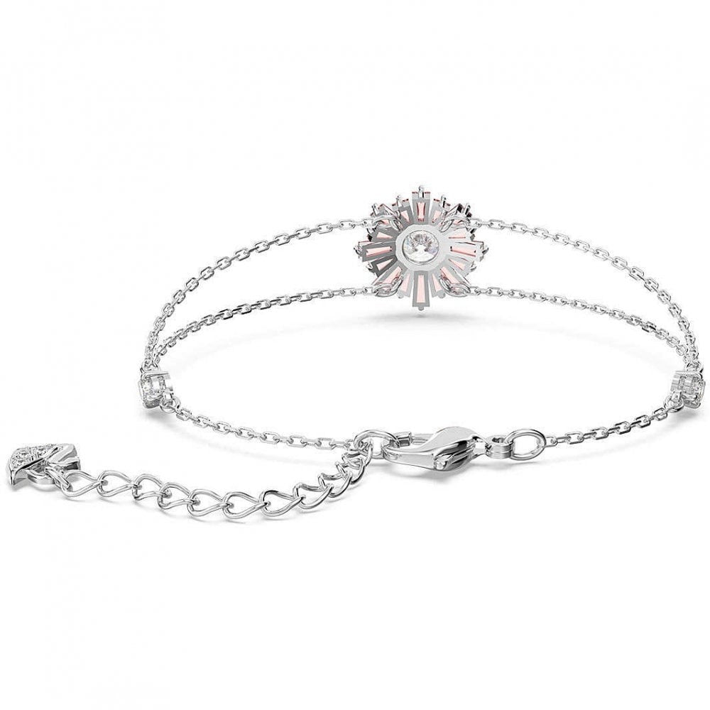 SUNSHINE SILVER RHODIUM FINISHED PINK CRYSTAL ADJUSTABLE BRACELET