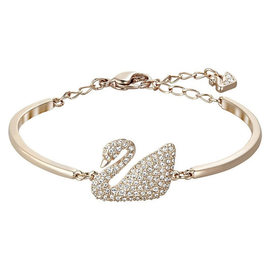 SWAN BANGLE, WHITE SWAROVSKI CRYSTALS, ROSE-GOLD TONE PLATED