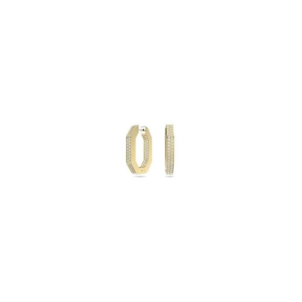 SWAROVSKI DEXTERA HOOP EARRINGS OCTAGON SHAPE LARGE WHITE GOLD PLATED
