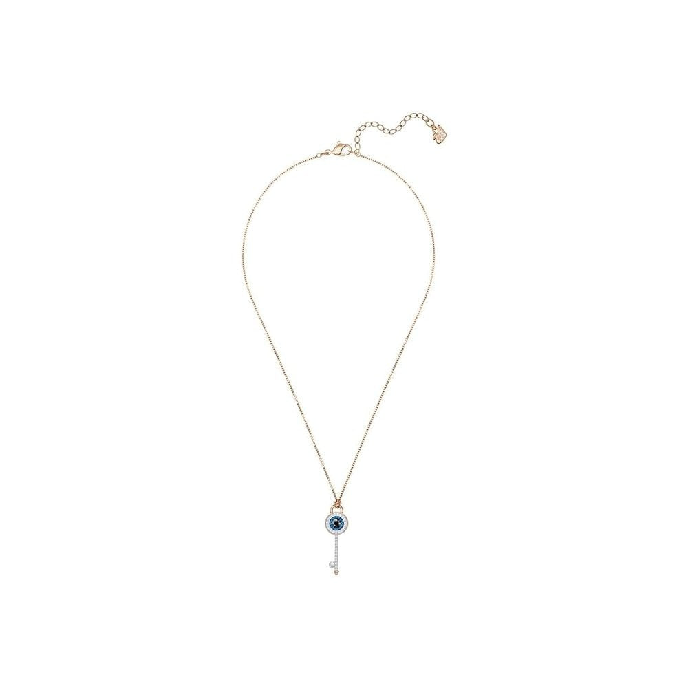 SWAROVSKI EVIL EYE AND KEY BLUE ROSE GOLD-TONE PLATED SYMBOLIC PENDANT