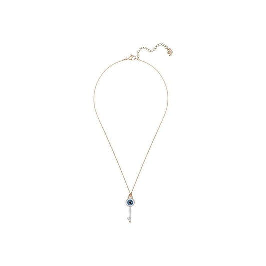 SWAROVSKI EVIL EYE AND KEY BLUE ROSE GOLD-TONE PLATED SYMBOLIC PENDANT