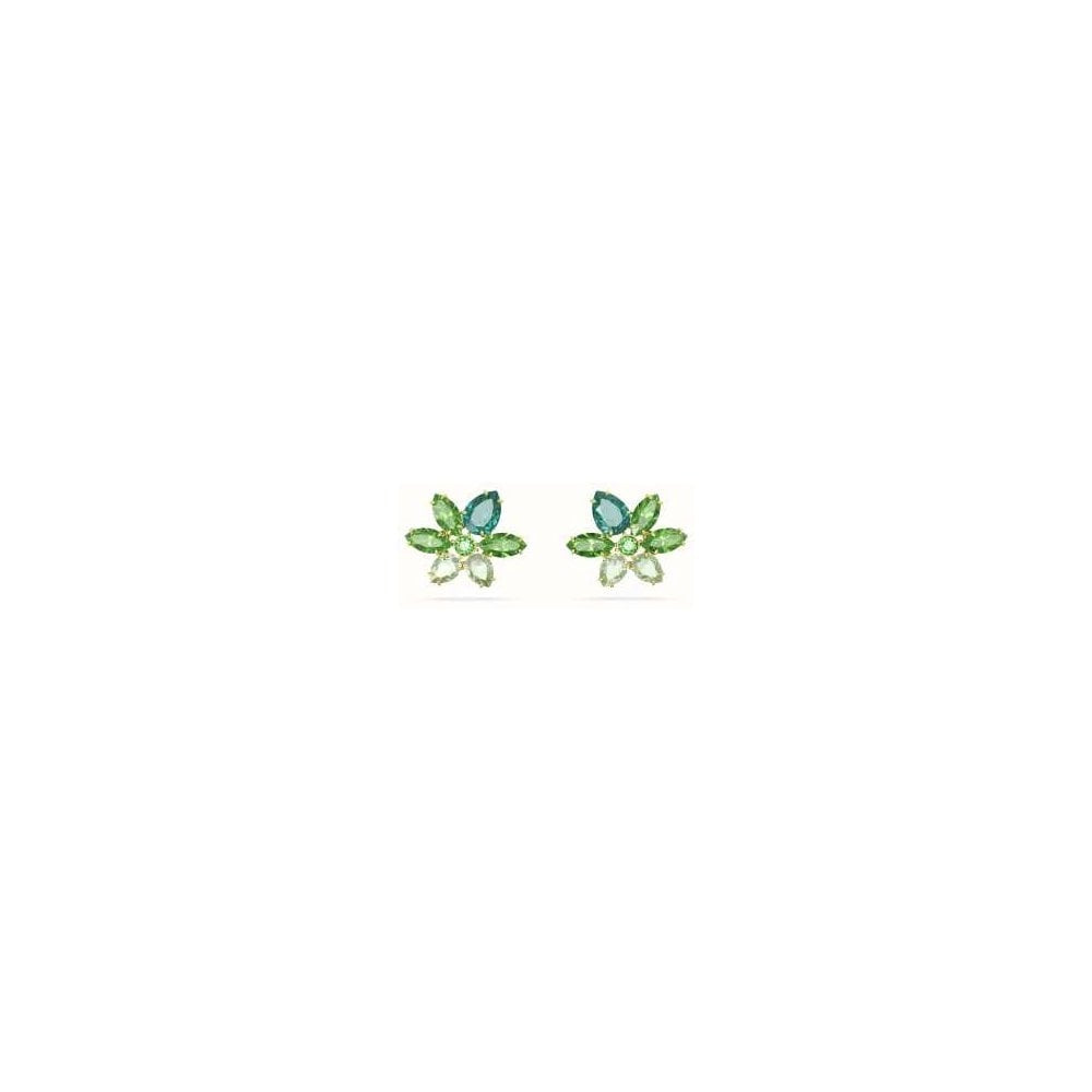 SWAROVSKI GEMA GREEN CRYSTAL GOLD-TONE PLATED STUD EARRINGS