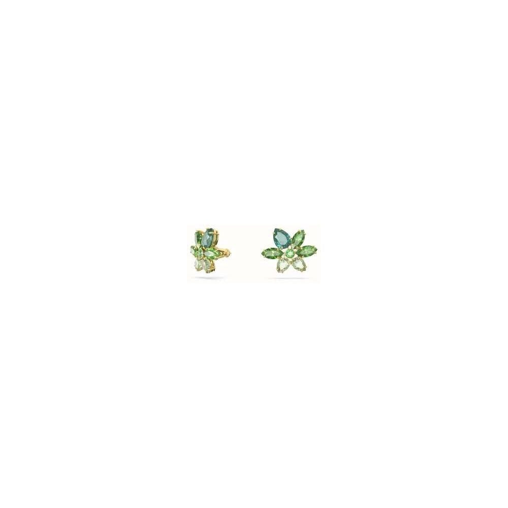 SWAROVSKI GEMA GREEN CRYSTAL GOLD-TONE PLATED STUD EARRINGS