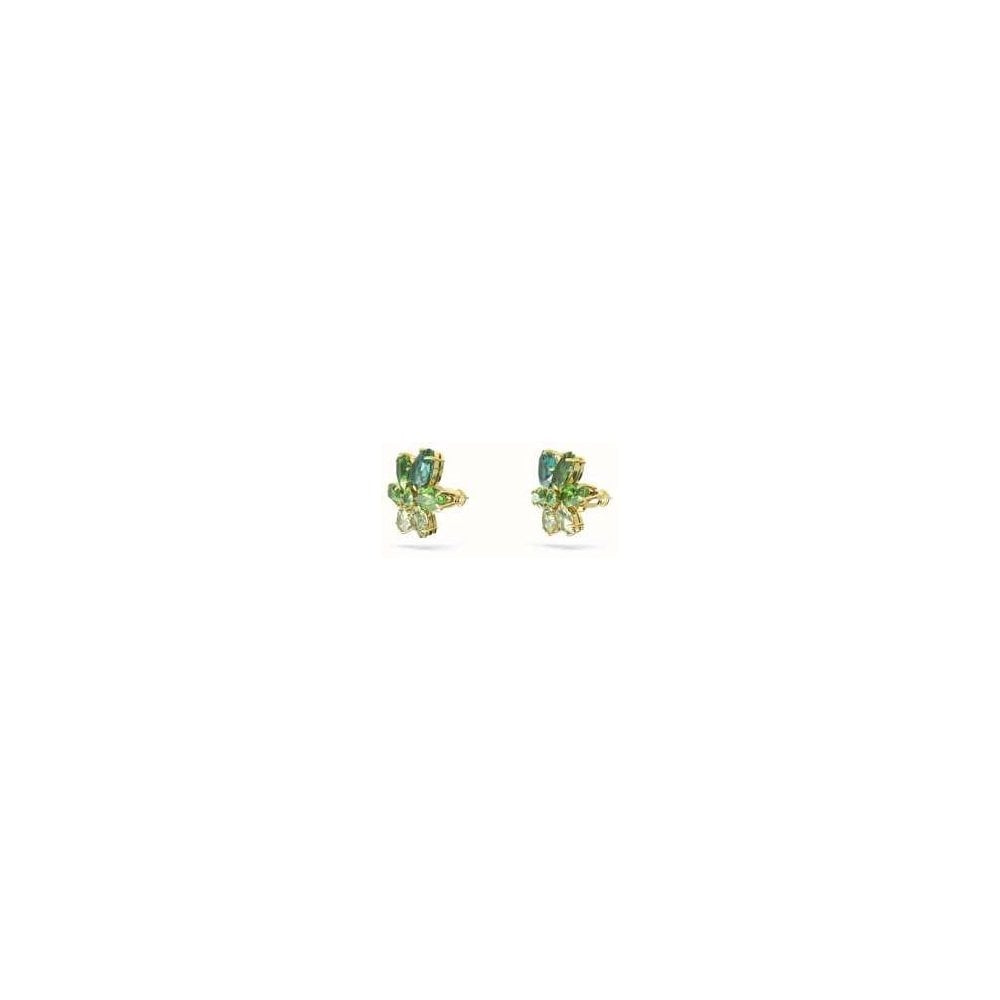 SWAROVSKI GEMA GREEN CRYSTAL GOLD-TONE PLATED STUD EARRINGS
