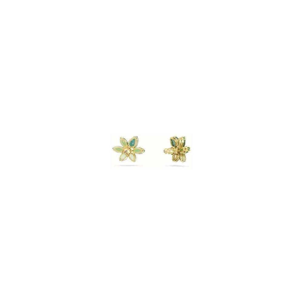 SWAROVSKI GEMA GREEN CRYSTAL GOLD-TONE PLATED STUD EARRINGS