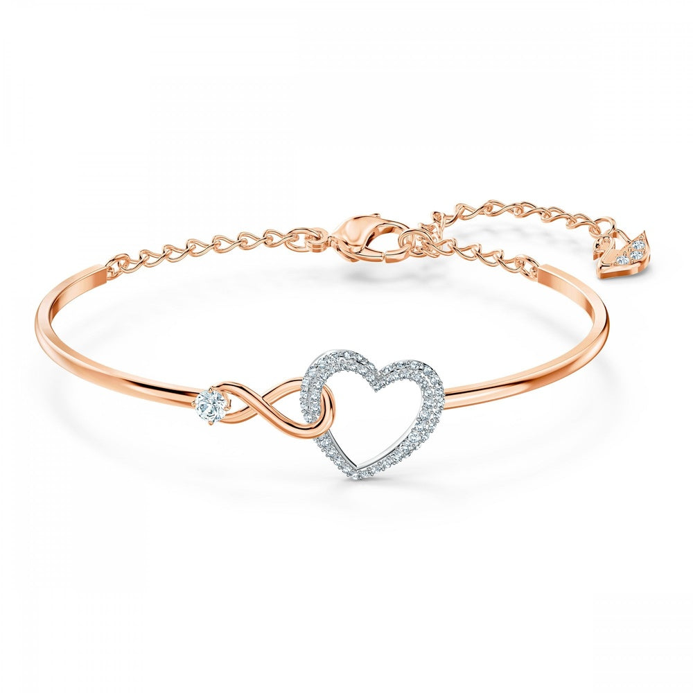 SWAROVSKI INFINITY HEART BANGLE, WHITE SWAROVSKI CRYSTALS, ROSE GOLD & RHODIUM PLATED