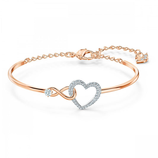 SWAROVSKI INFINITY HEART BANGLE, WHITE SWAROVSKI CRYSTALS, ROSE GOLD & RHODIUM PLATED