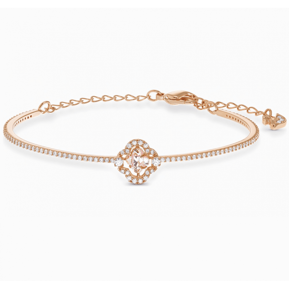SWAROVSKI SPARKLING DANCE CLOVER BANGLE, PINK SWAROVSKI CRYSTALS, ROSE-GOLD TONE PLATED