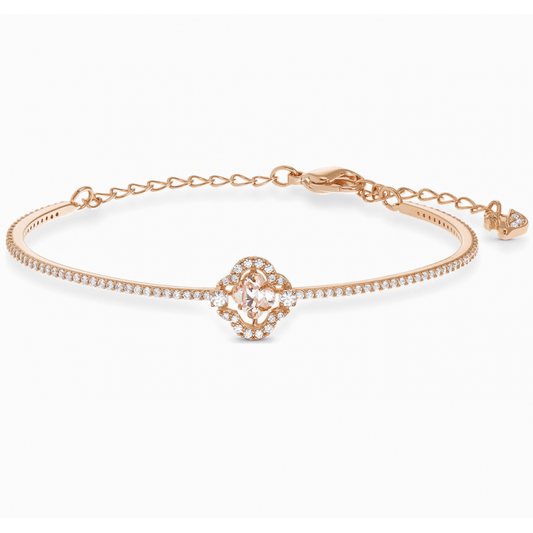 SWAROVSKI SPARKLING DANCE CLOVER BANGLE, PINK SWAROVSKI CRYSTALS, ROSE-GOLD TONE PLATED