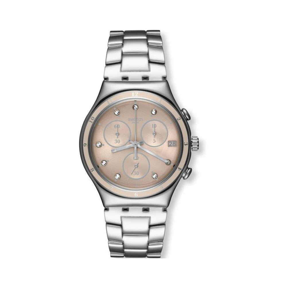 SWATCH CLASSY SHINE STAINLESS STEEL CHRONOGRAPH WATCH
