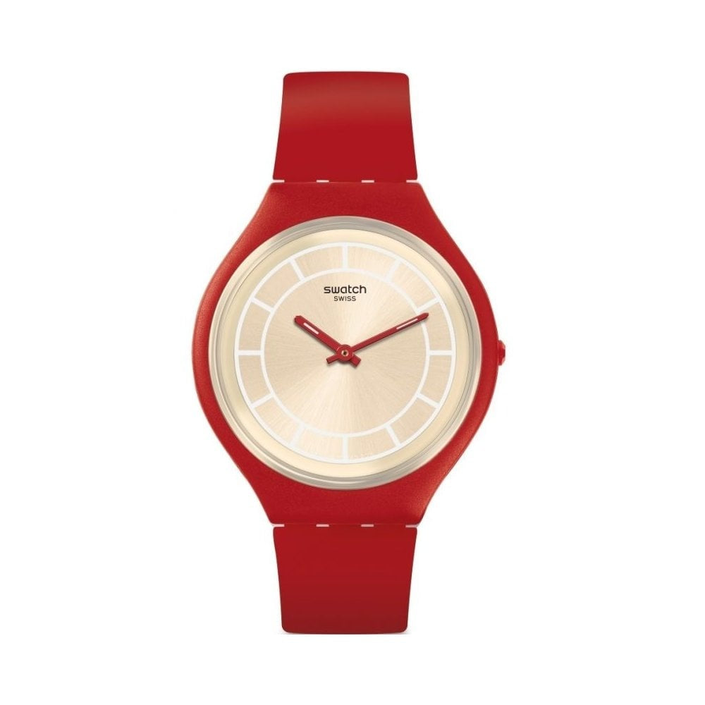 SWATCH SKINHOT WATCH WITH CHAMPAGNE DIAL AND RED SILICONE STRAP