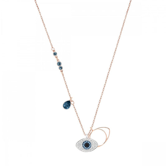 SYMBOLIC EVIL EYE PENDANT, BLUE, BLACK & CLEAR CRYSTALS, RHODIUM & ROSE GOLD PLATED