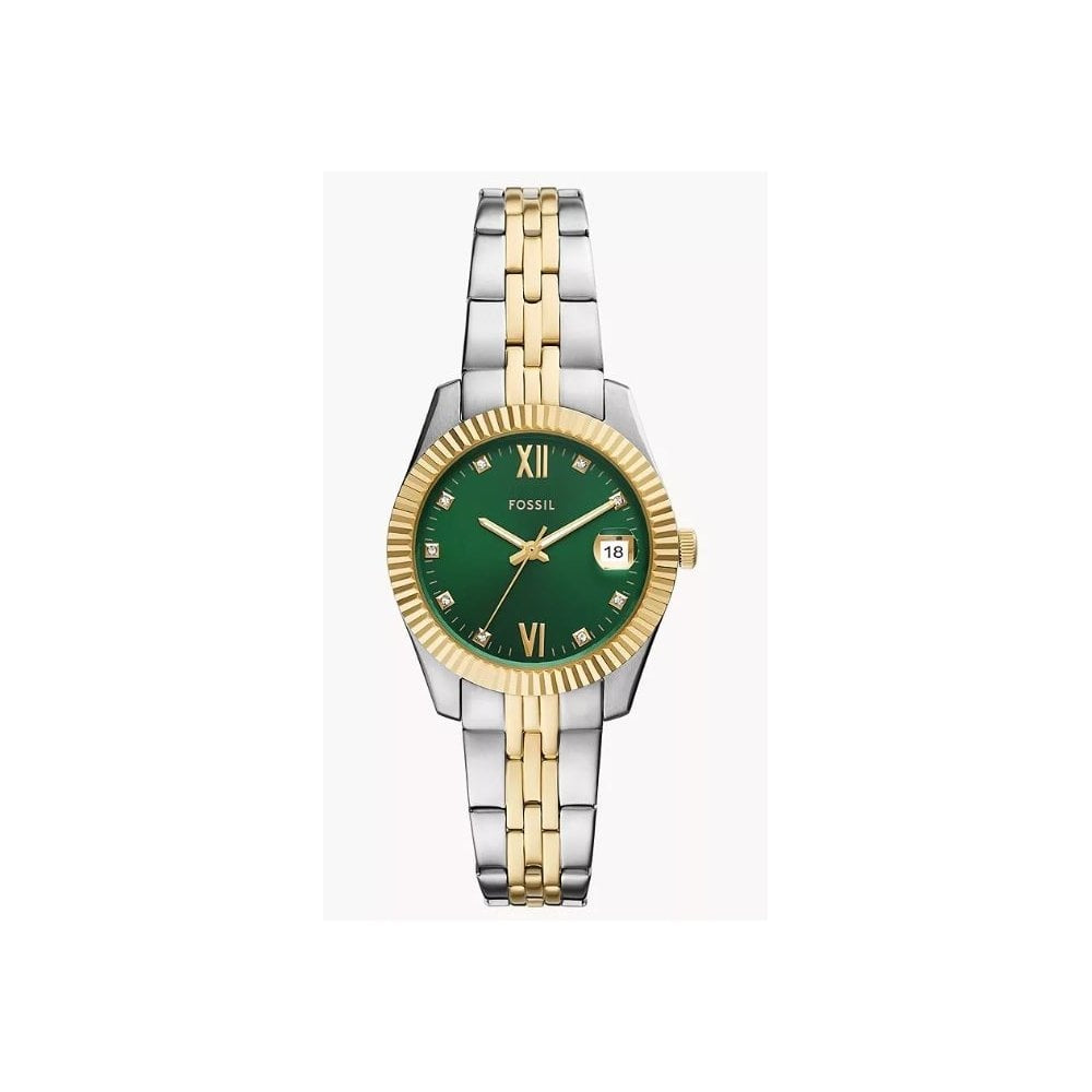 Scarlette Three-Hand, Date, Green Sunray Dial, Two-Toned Ladies Stainless Steel Watch