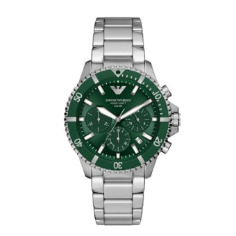 EMPORIO ARMANI SOLAR GREEN CHRONO DIAL GENTS STAINLESS STEEL WATCH