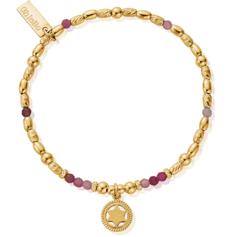 GOLD CHLOBO PINK TOURMALINE HEART CHAKRA BRACELET