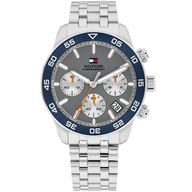TOMMY HILFIGER GREY CHRONO DIAL GENTS STAINLESS STEEL WATCH