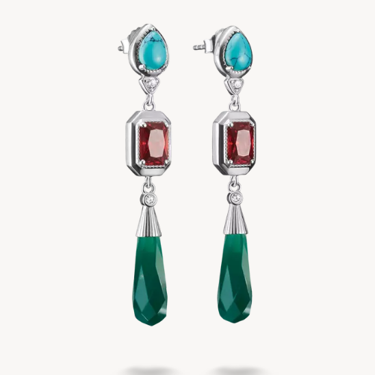 Silver Earrings with Multicolored Stones Elyndra