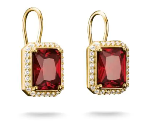 18ct Gold on Silver Earrings with Red Octagonal Stones