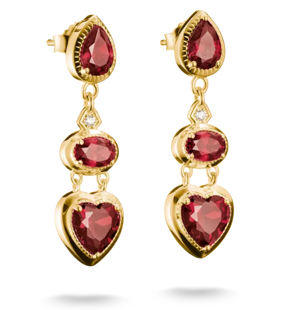 18ct Gold on Silver Earrings with Red Stones Elyndra