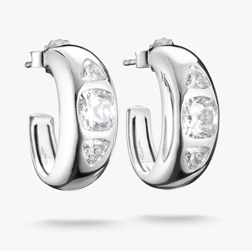 Silver Hoop Earrings with Zirconia Stones Bold Elegance