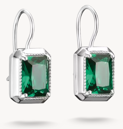 Silver Drop Earrings with Green Octagon Stones Elyndra
