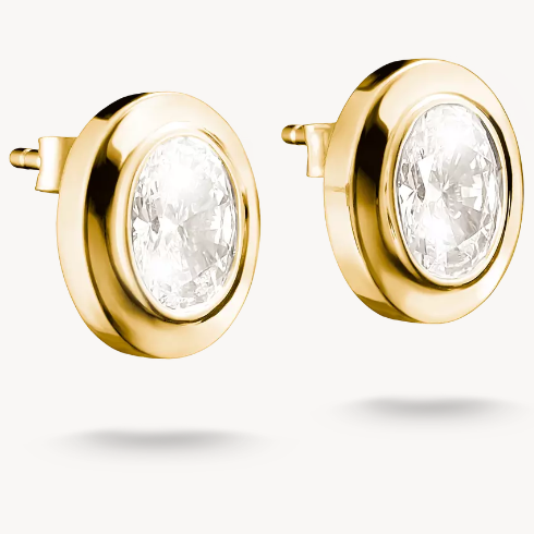 18ct Gold on Silver Oval Stud Earrings with Zirconia Stones