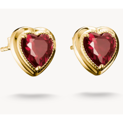 18ct Gold on Silver Small Red Heart Stud Earrings Elyndra