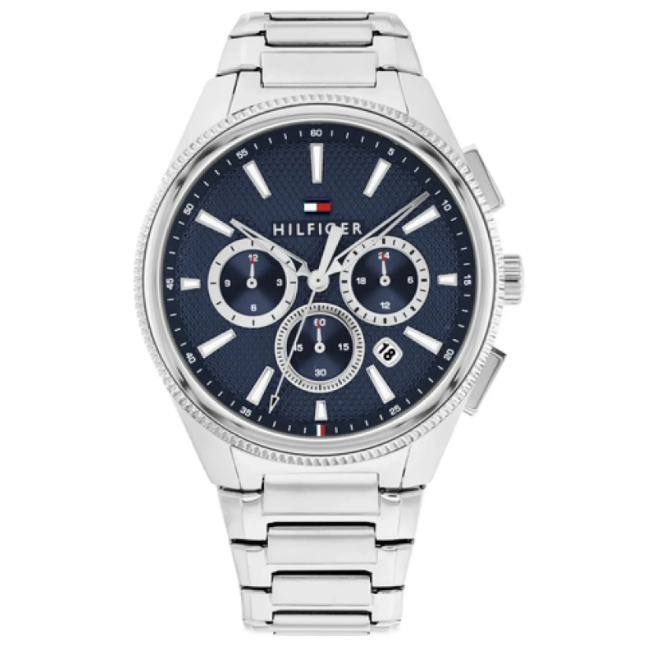 TOMMY HILFIGER NAVY CHRONO DIAL GENTS STAINLESS STEEL WATCH