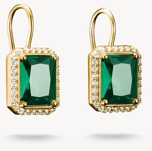 18ct Gold on Silver Earrings with Green Octagonal Stones