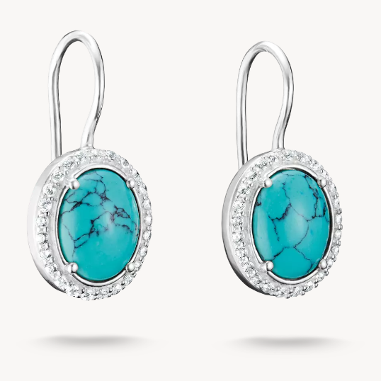 Silver Earrings with Turquoise Oval Stones