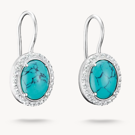 Silver Earrings with Turquoise Oval Stones