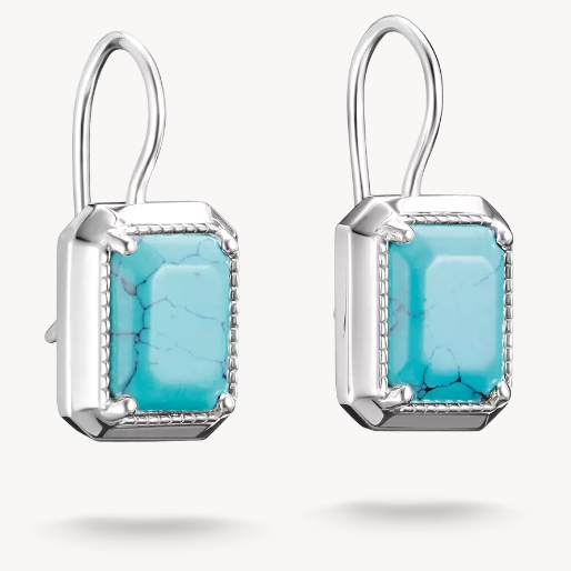 Silver Drop Earrings with Turquoise Octagon Stones Elyndra