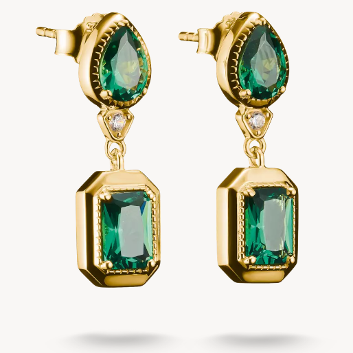 18ct Gold on Silver Earrings with Green Stones